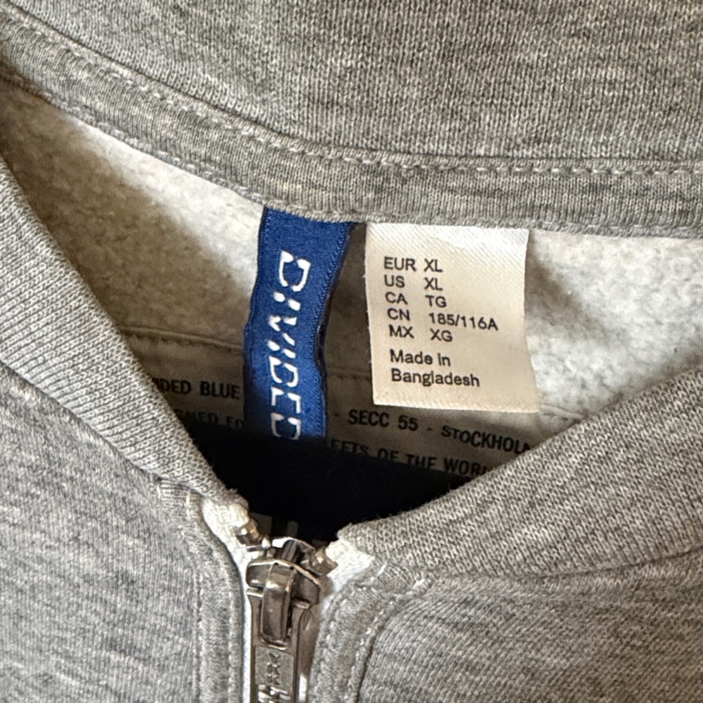 H&M Men’s Full Zip Gray Bomber Style Sweatshirt - Picture 3 of 4